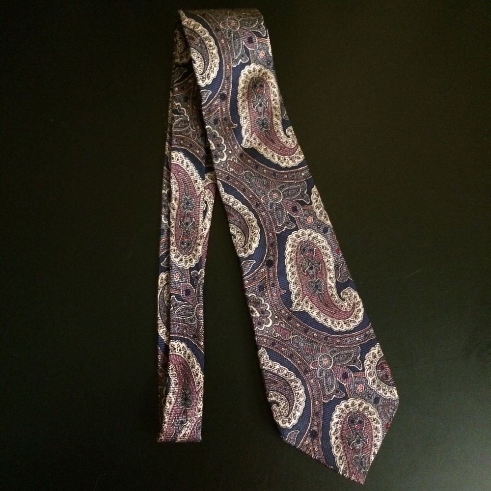 100% Silk Paisley Meeting Street Tie in Blue/Beige